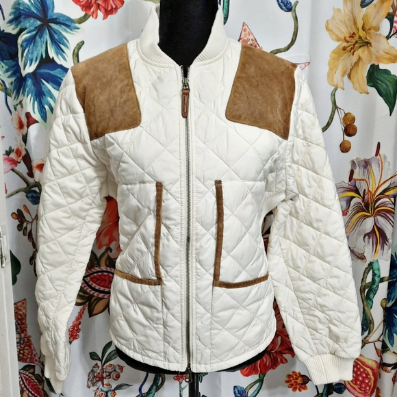 [Ralph Lauren] White quilted puffer jacket with suede. - Picture 2 of 11